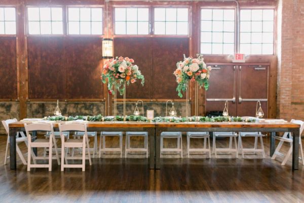 Rustic wedding table setup in the Event Hall.